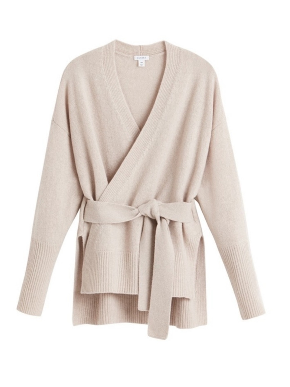 Cuyana Cashmere Wrap Sweater Cardigan in Tan Cream - Picture 2 of 14